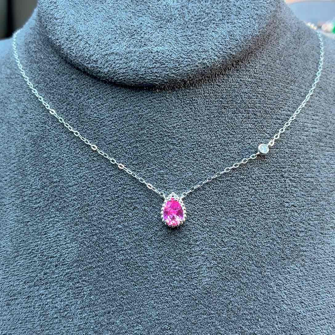 坠链均925银培育帕帕拉恰色粉蓝宝