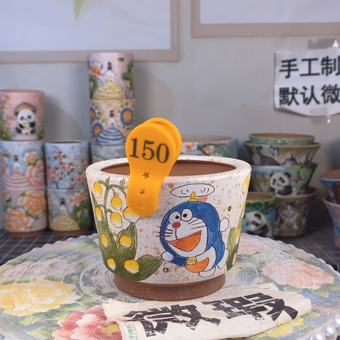 紫砂花盆红陶手绘花盆