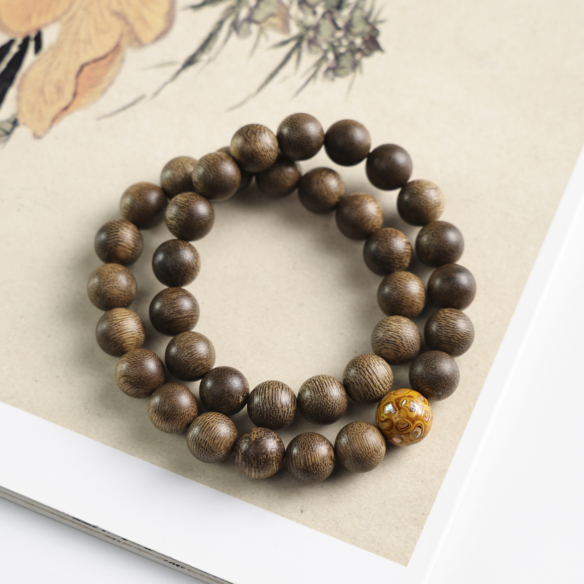 沉香【甄品】L088越南芽庄玉化老料白奇楠10mm双圈手串配大漆珠款