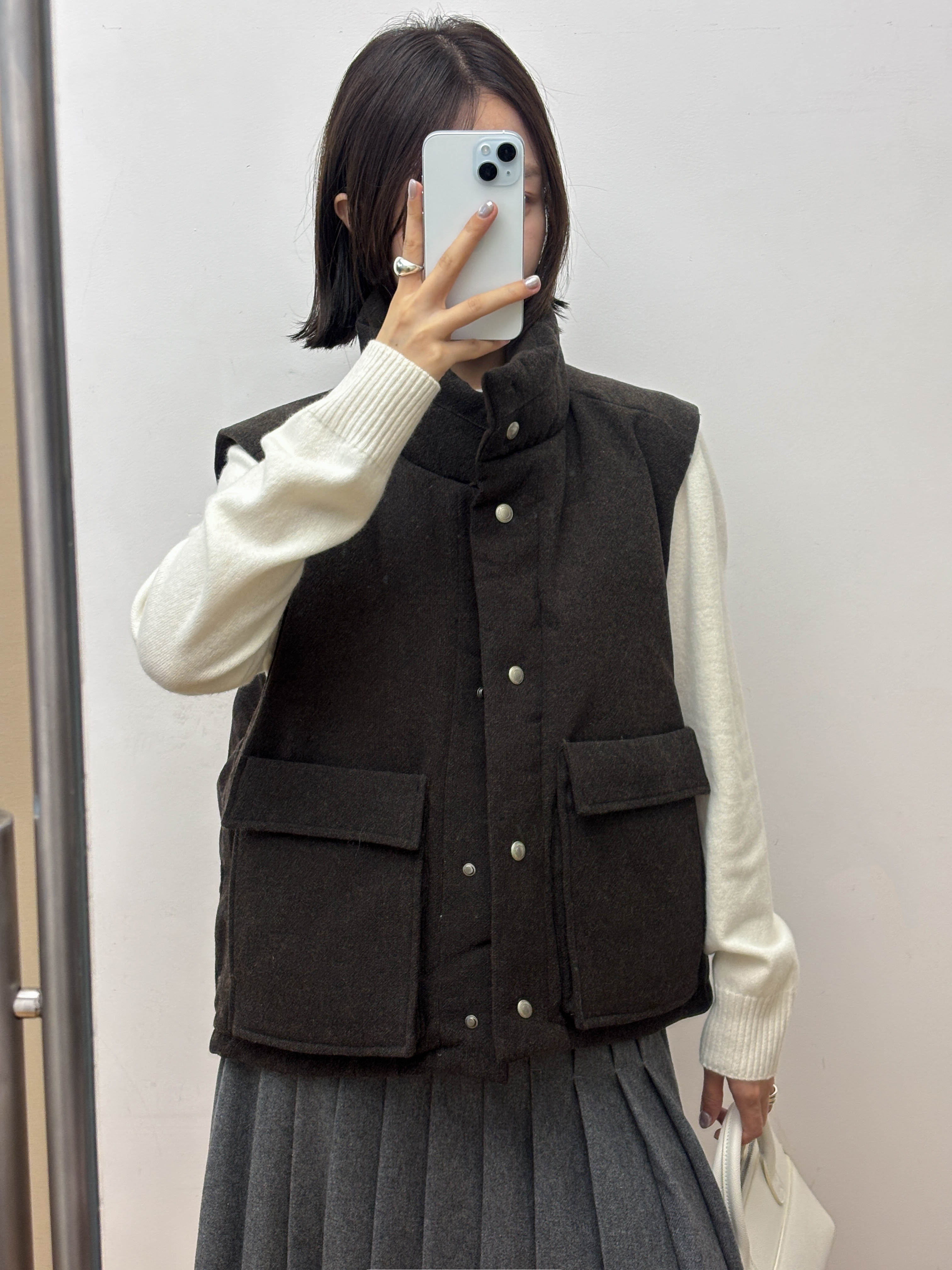 【素简】工装风立领马甲女冬季新款静谧休闲大口袋厚外套01761
