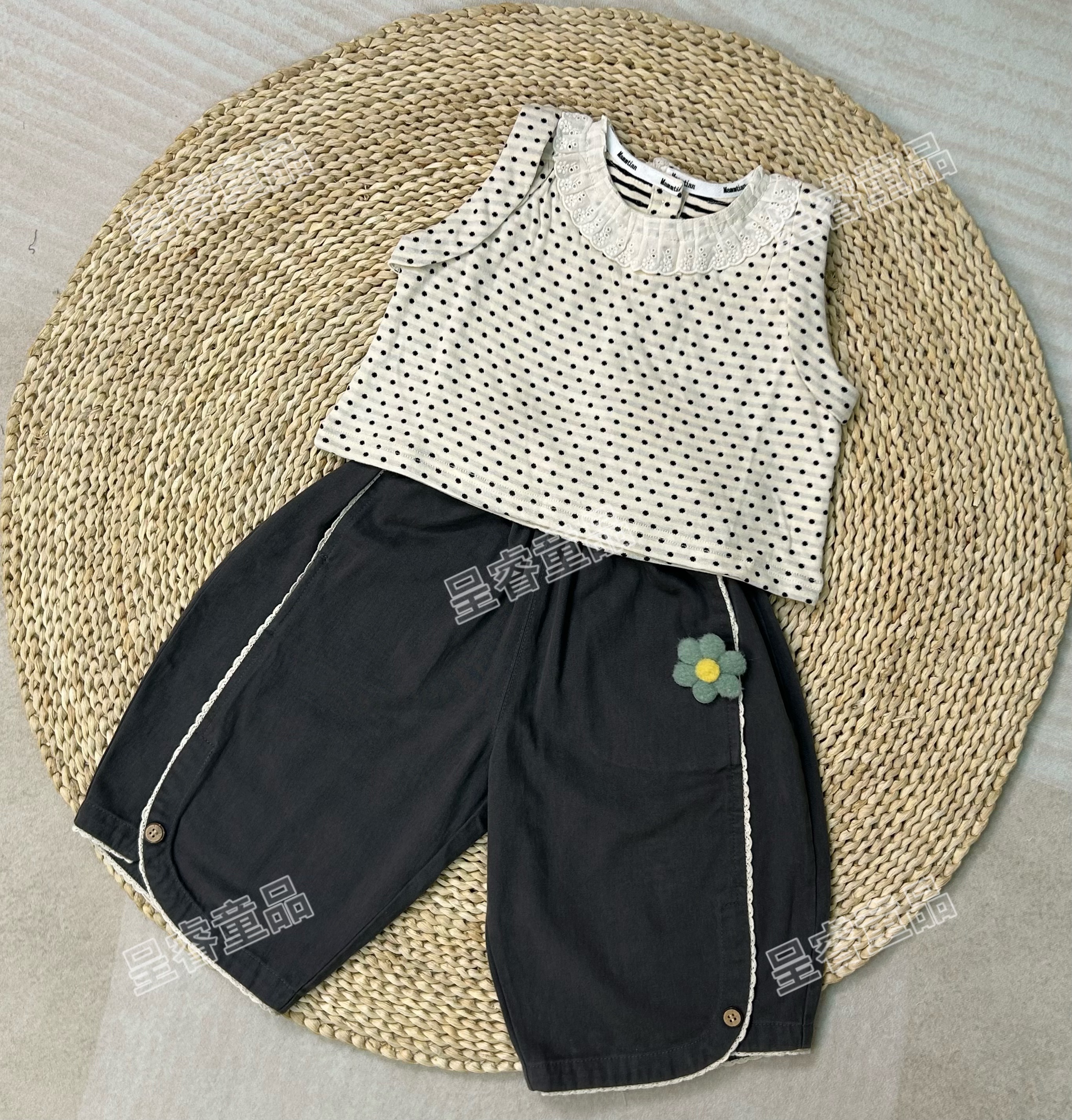 【069款】2025女童秋季儿童宽松花边休闲九分裤外穿