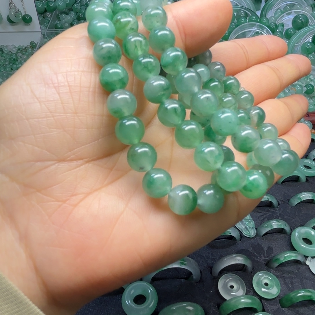 石英质玉（非洲翠）未镶嵌戒指  珠子  手镯卡8手串微瑕发一条