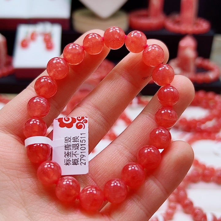 菱锰矿（红纹石）毕业手串未镶嵌