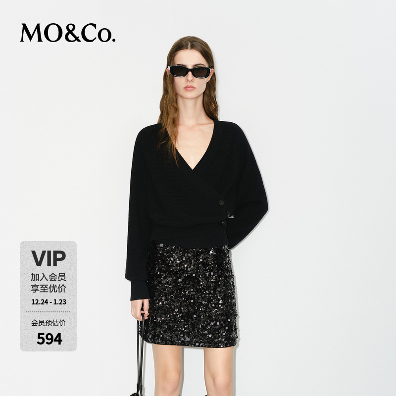 MOCO毛衣冬绵羊毛×山羊绒斜襟V领针织衫开衫MBD4SWT047