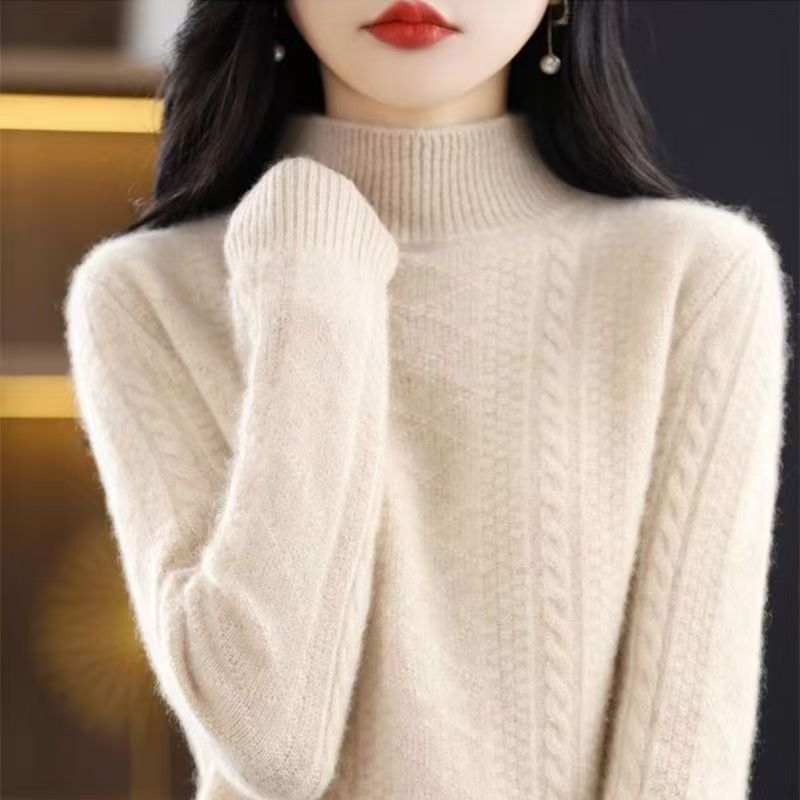 加厚半高领羊毛衫女秋冬新款高档洋气针织衫长袖宽松毛衣提花百搭