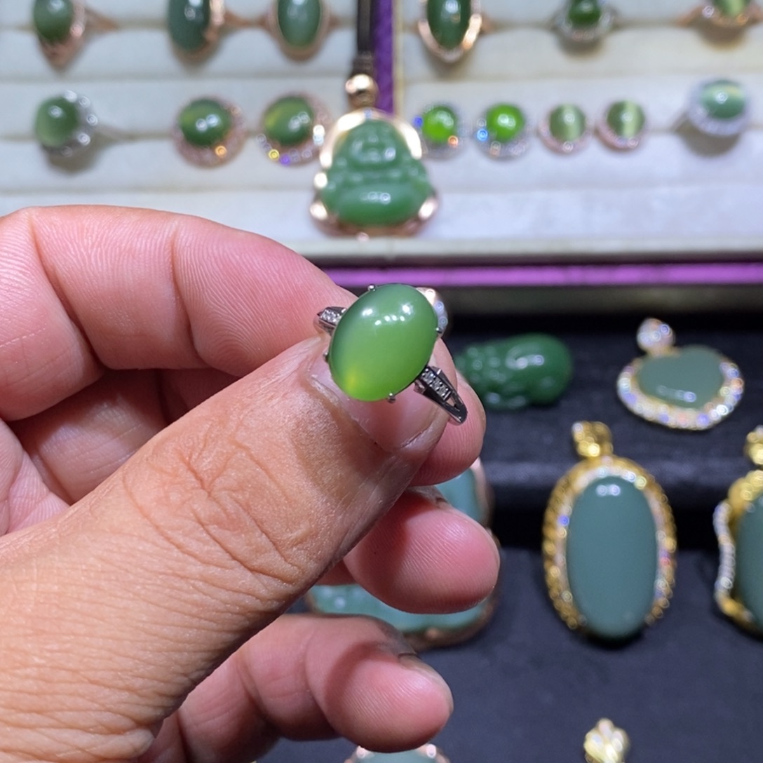 和田玉（碧玉）戒指银S925镶嵌