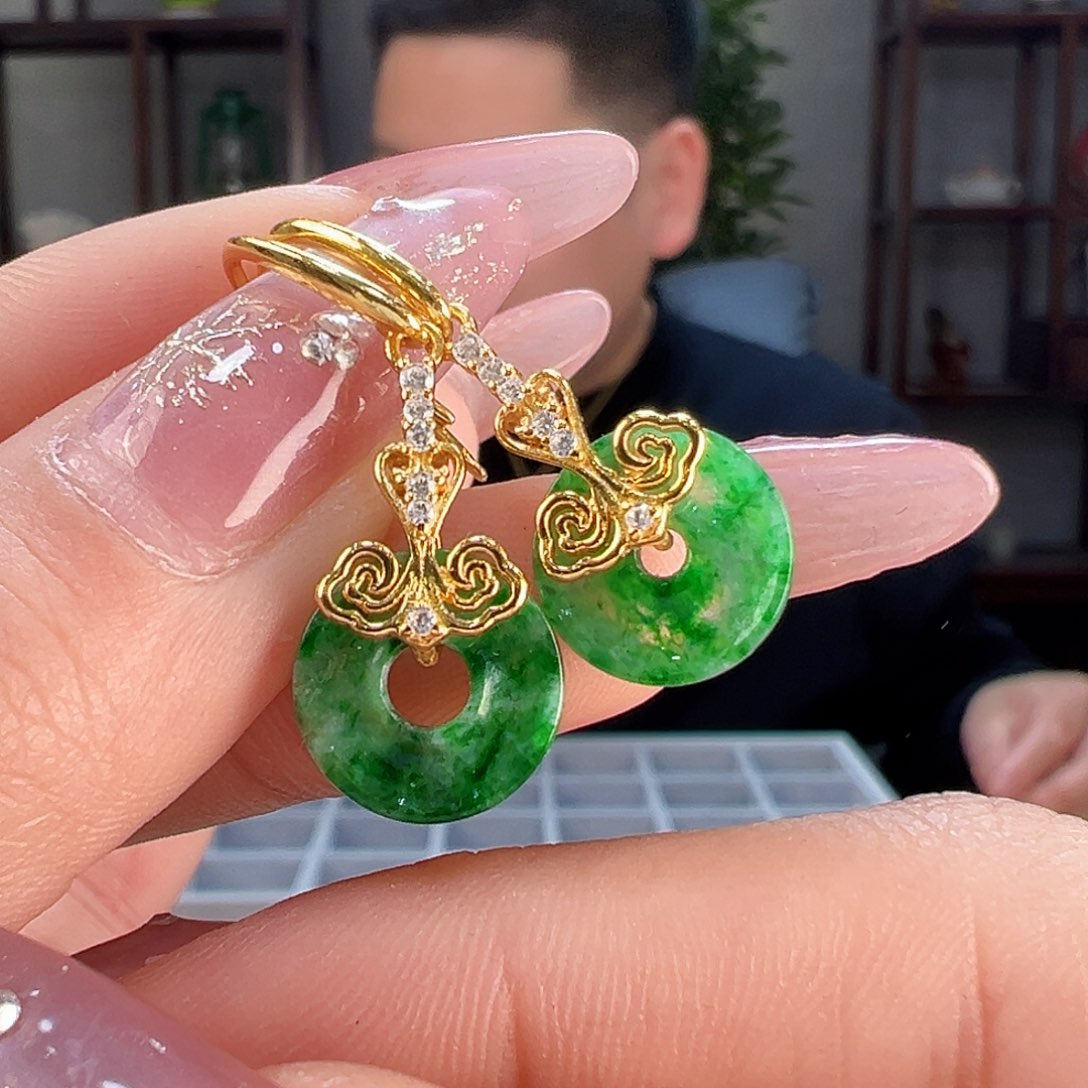 翡翠耳饰银S925镶嵌耳环11