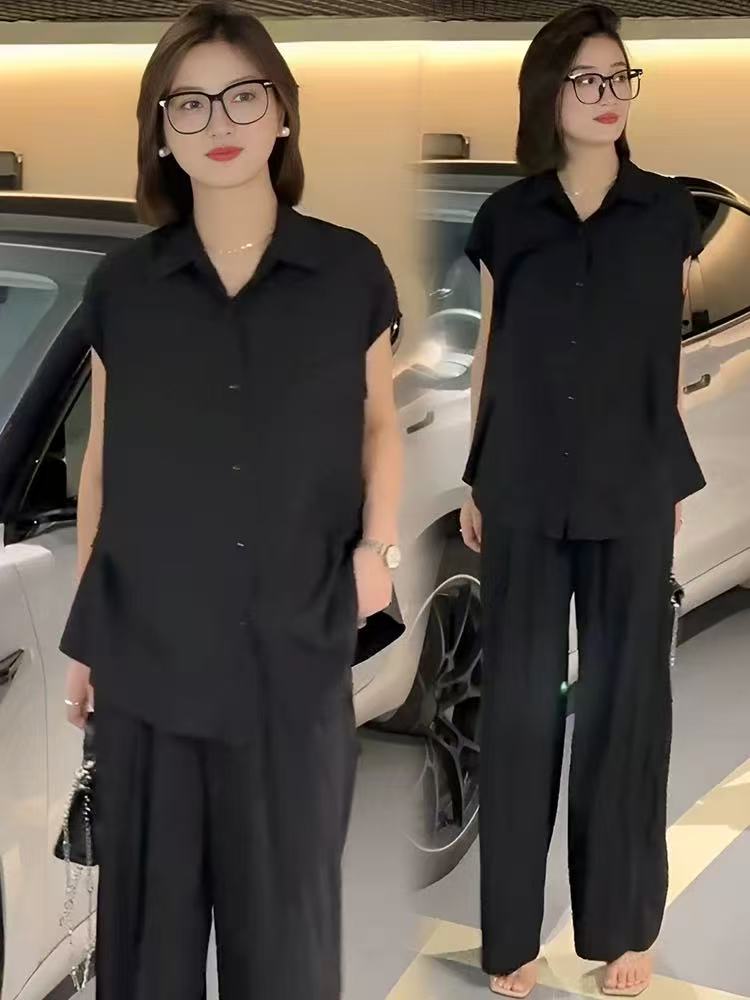 【丽姐宠粉】夏季新款气质减龄遮肚子短袖上衣阔腿裤显瘦两件套S169