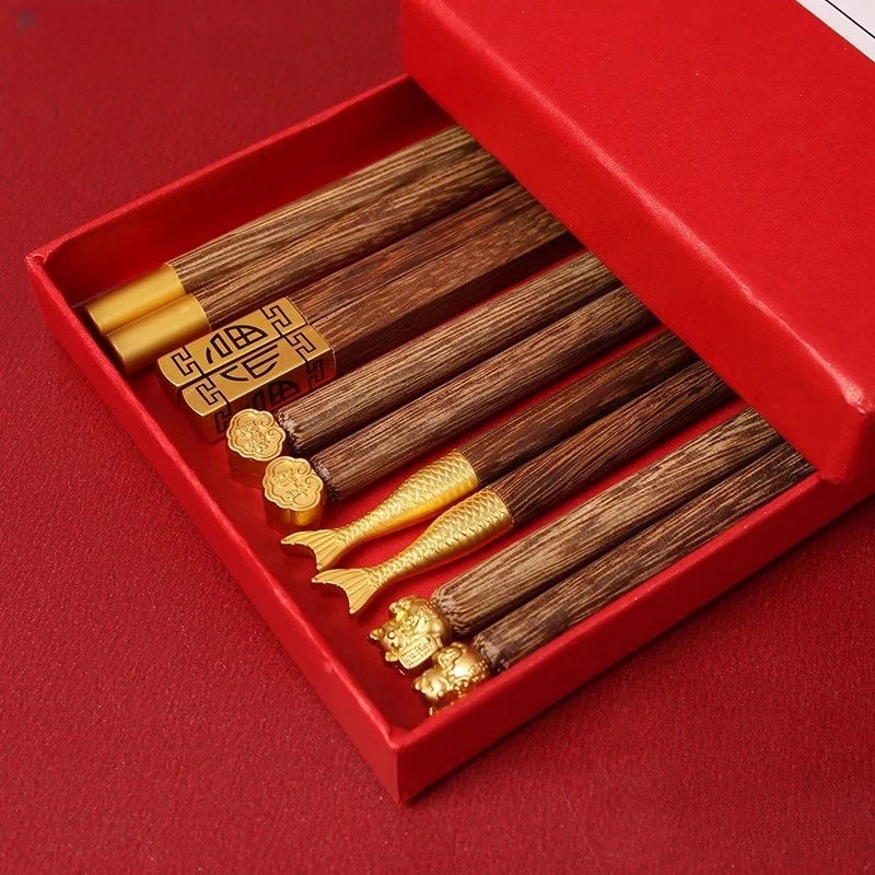 鸡翅木筷子家用木餐具防滑高档轻奢风无漆无蜡筷子家庭装中式餐具