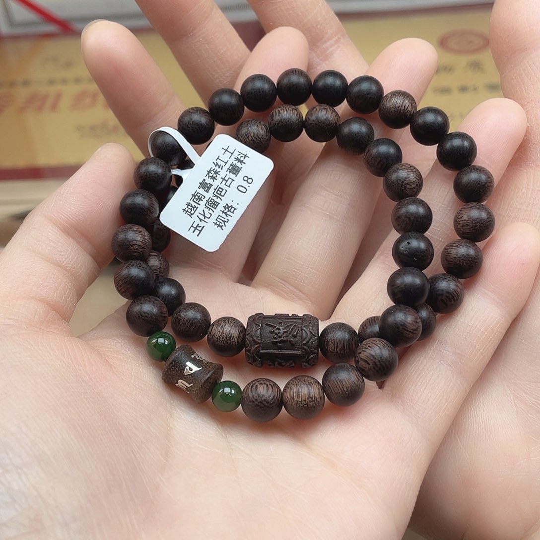 沉香手串越南富森红土玉化瘤疤