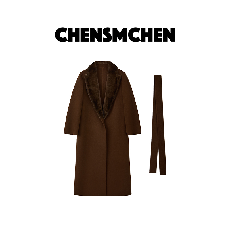 【CHENSMCHENxJCSO】戗驳水貂领羊毛双面呢毛呢大衣CdSD11007NL