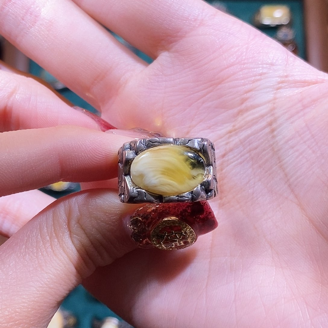 琥珀戒指银S925镶嵌༺****戒指
