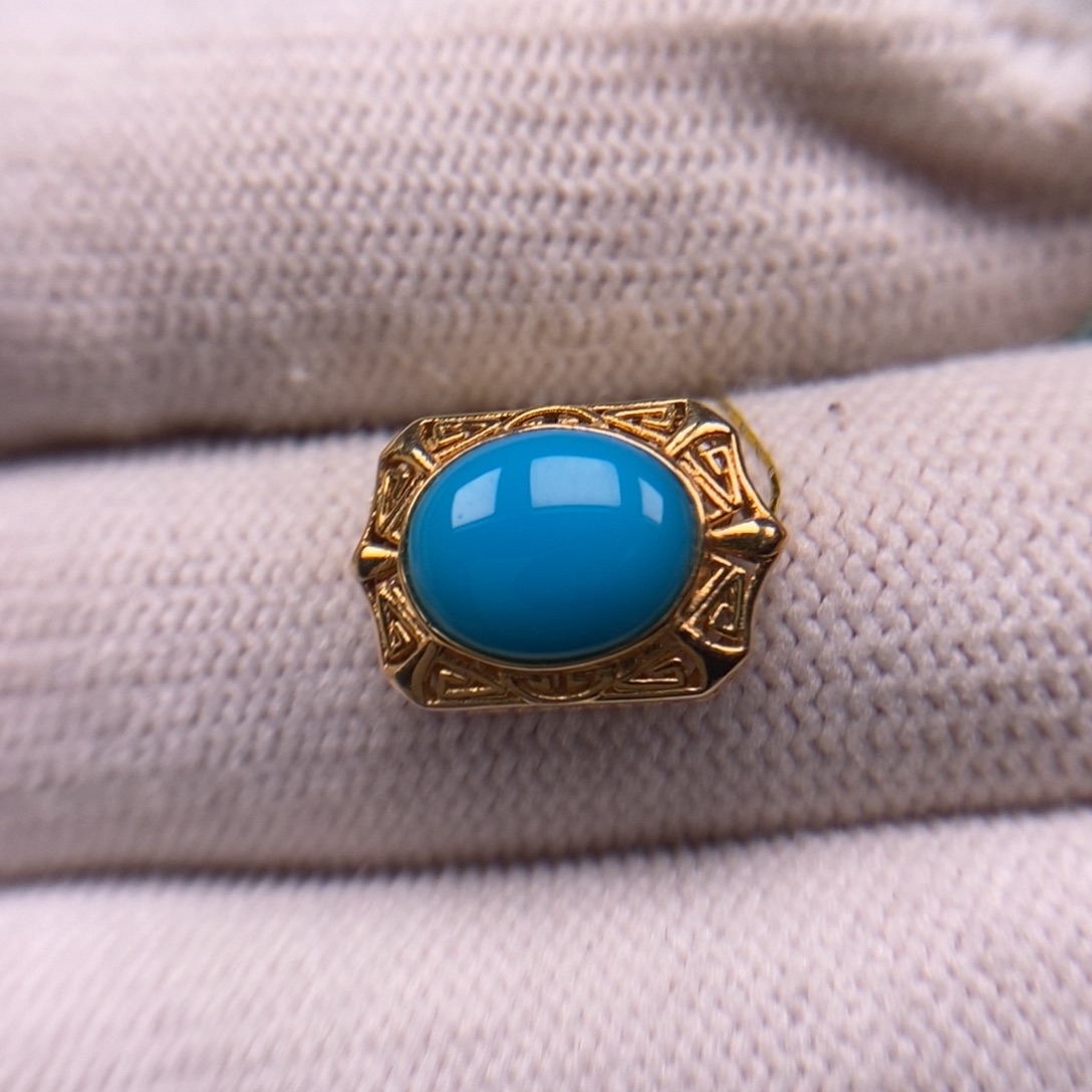 18K金镶嵌绿松石暴力蓝背云9.6mmAA795