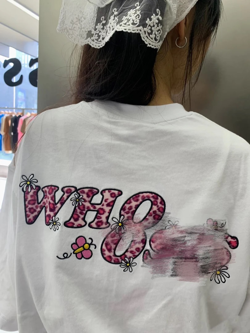 w8豹纹贴布短袖T恤