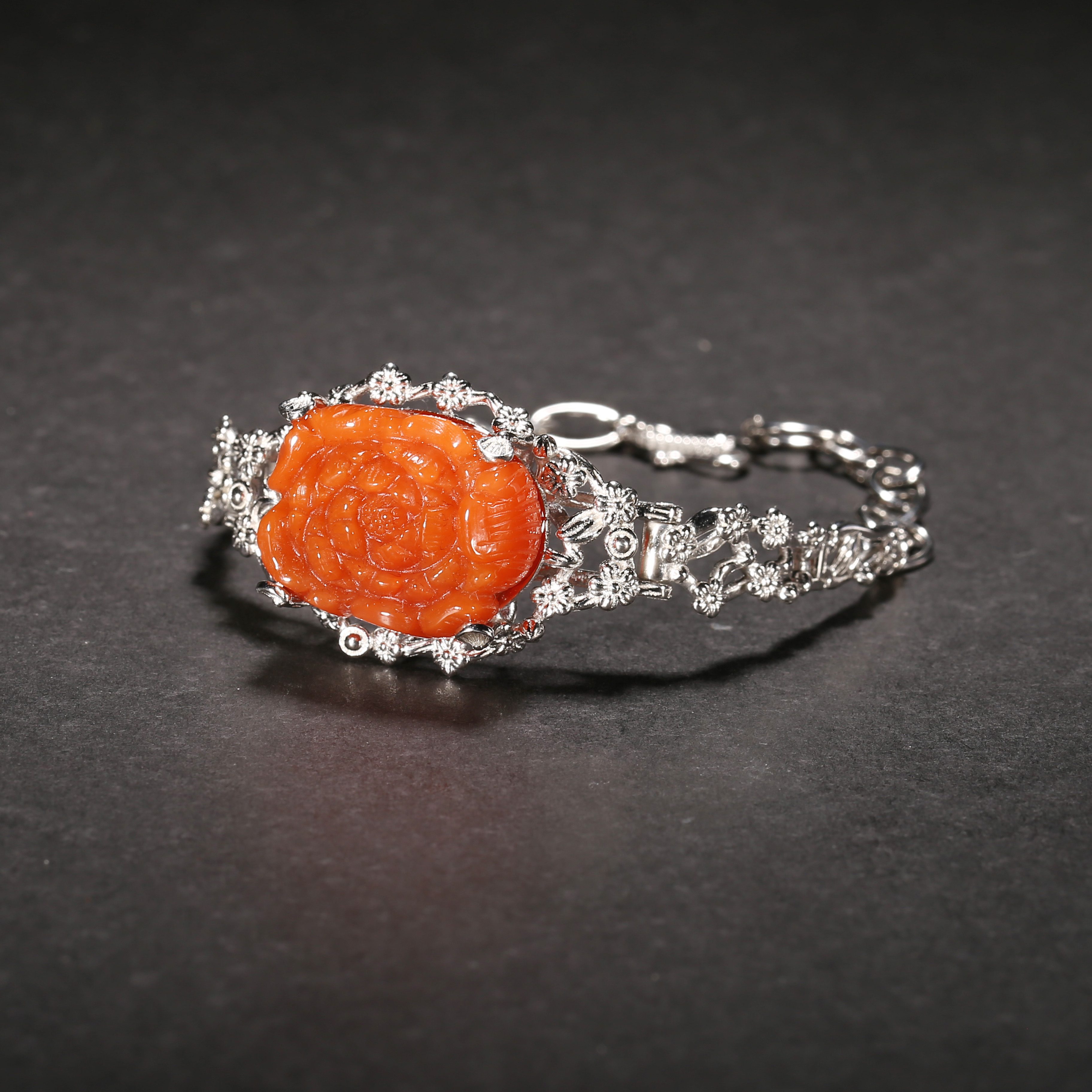 民国*南红花卉纹手链/12XQ2977/南红玛瑙【北京文博】