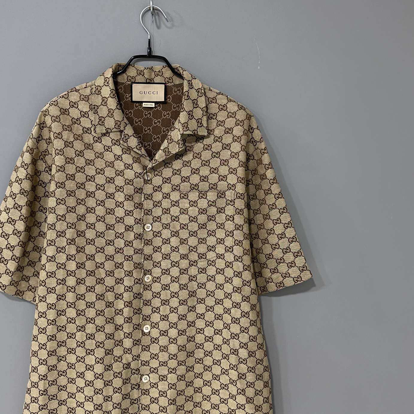 99新 GUCCI/古驰 老花满印短袖衬衫/48码/97261