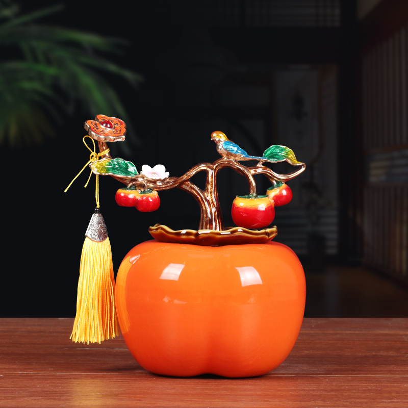 事事如意柿子摆件茶叶罐轻奢高档客厅玄关酒柜装饰品乔迁新居礼品