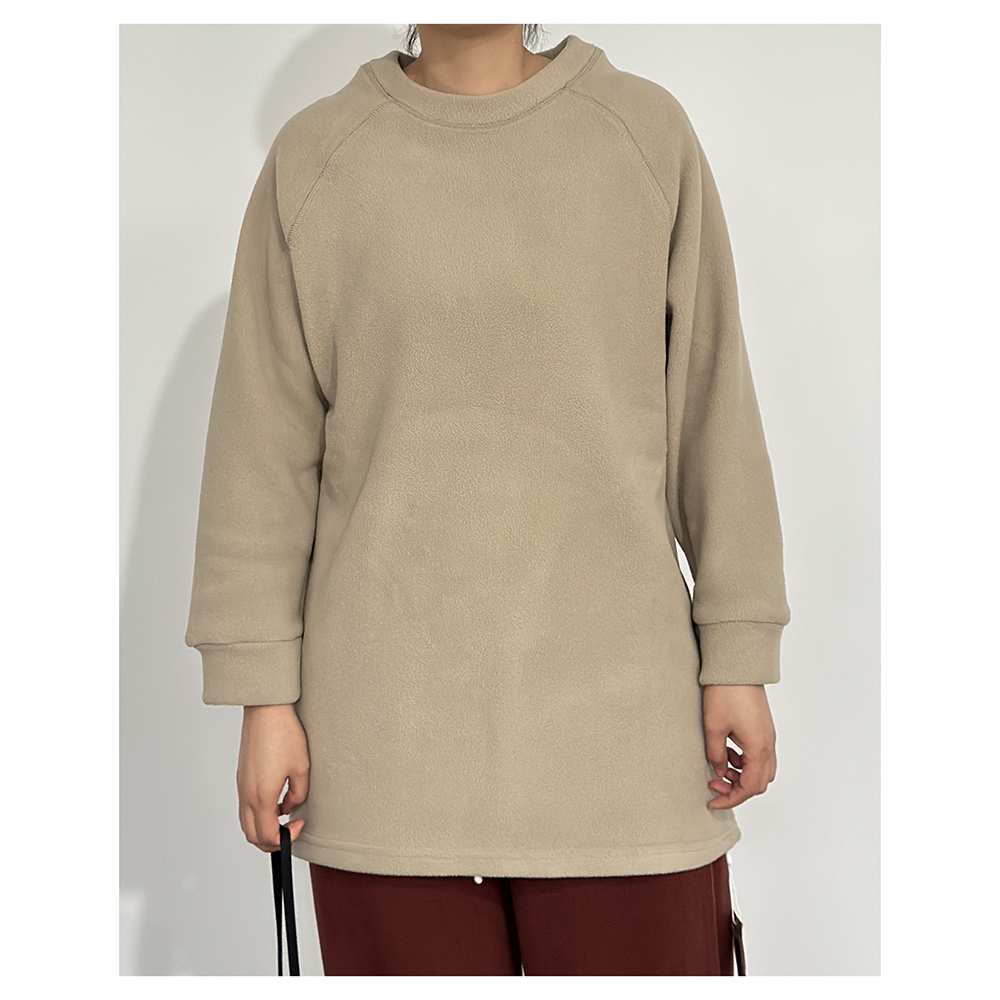 T608 秋冬新款女士休闲百搭宽松中长款圆领长袖T恤摇粒打底衫