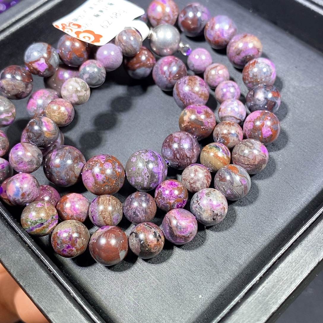 苏纪石（舒俱来）未镶嵌南非老矿舒俱来泥地圆珠塔链