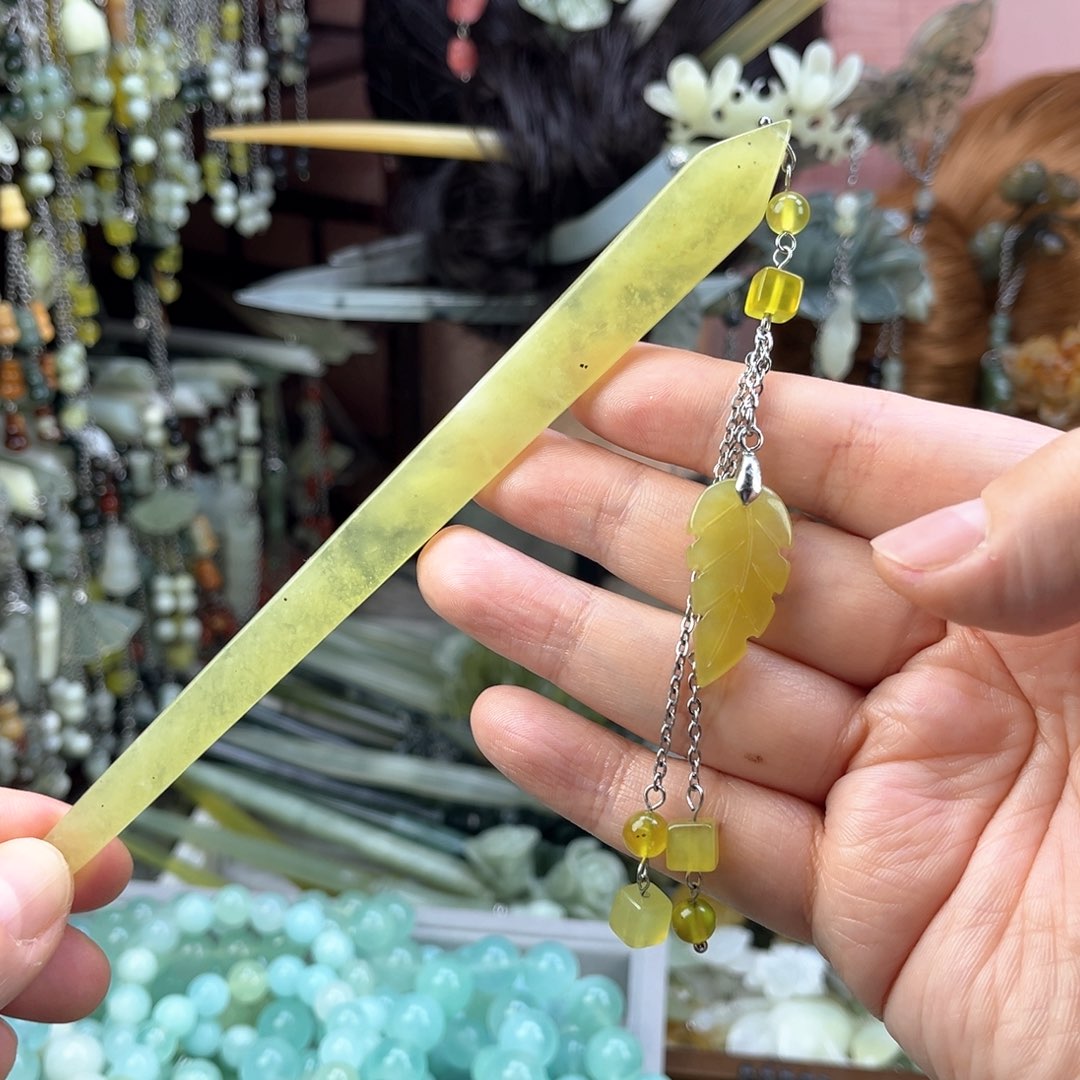 蛇纹石玉发饰未镶嵌默认微瑕岫玉发簪