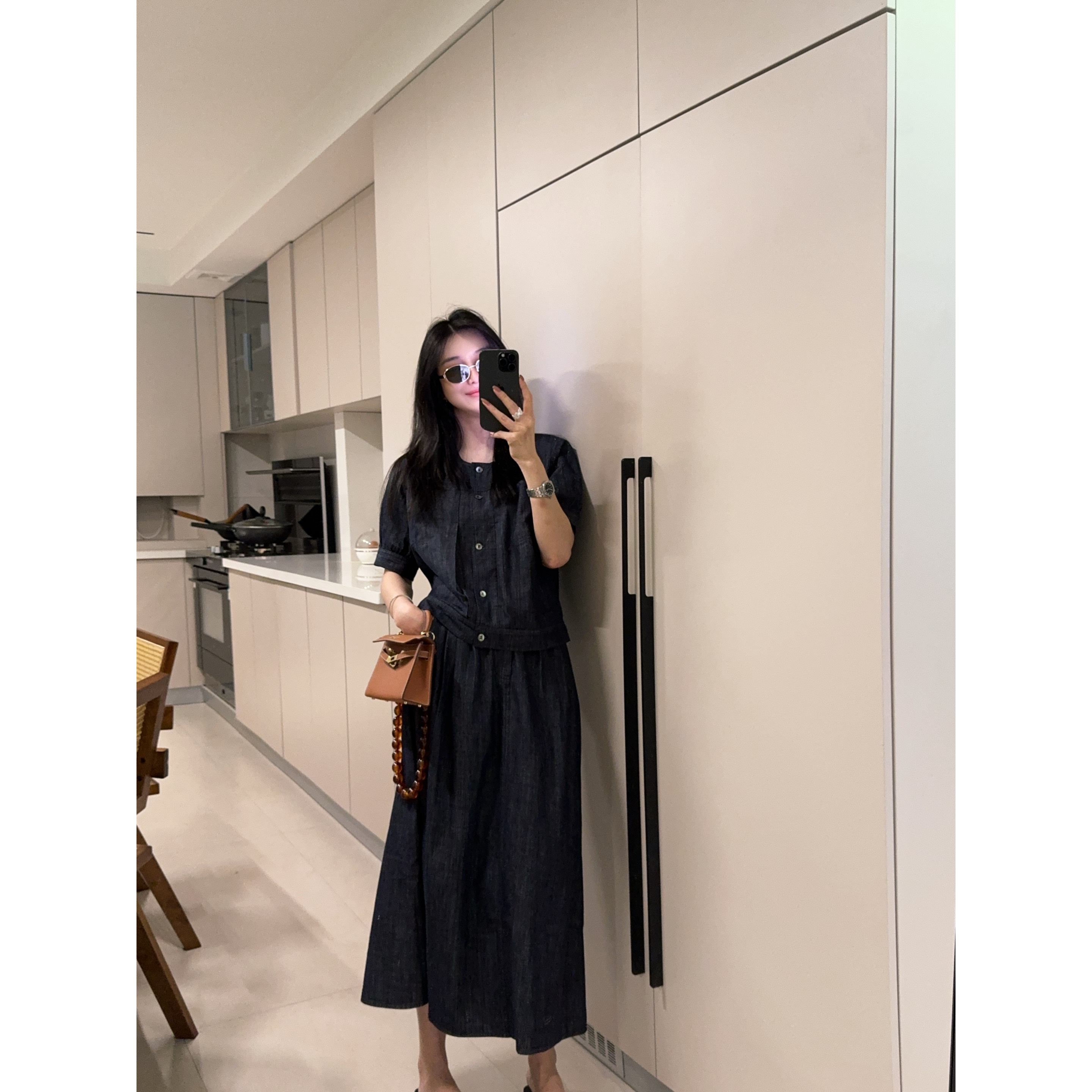 ［REVAN SUN］-大骨架穿搭 梓木 牛仔半裙套装28013