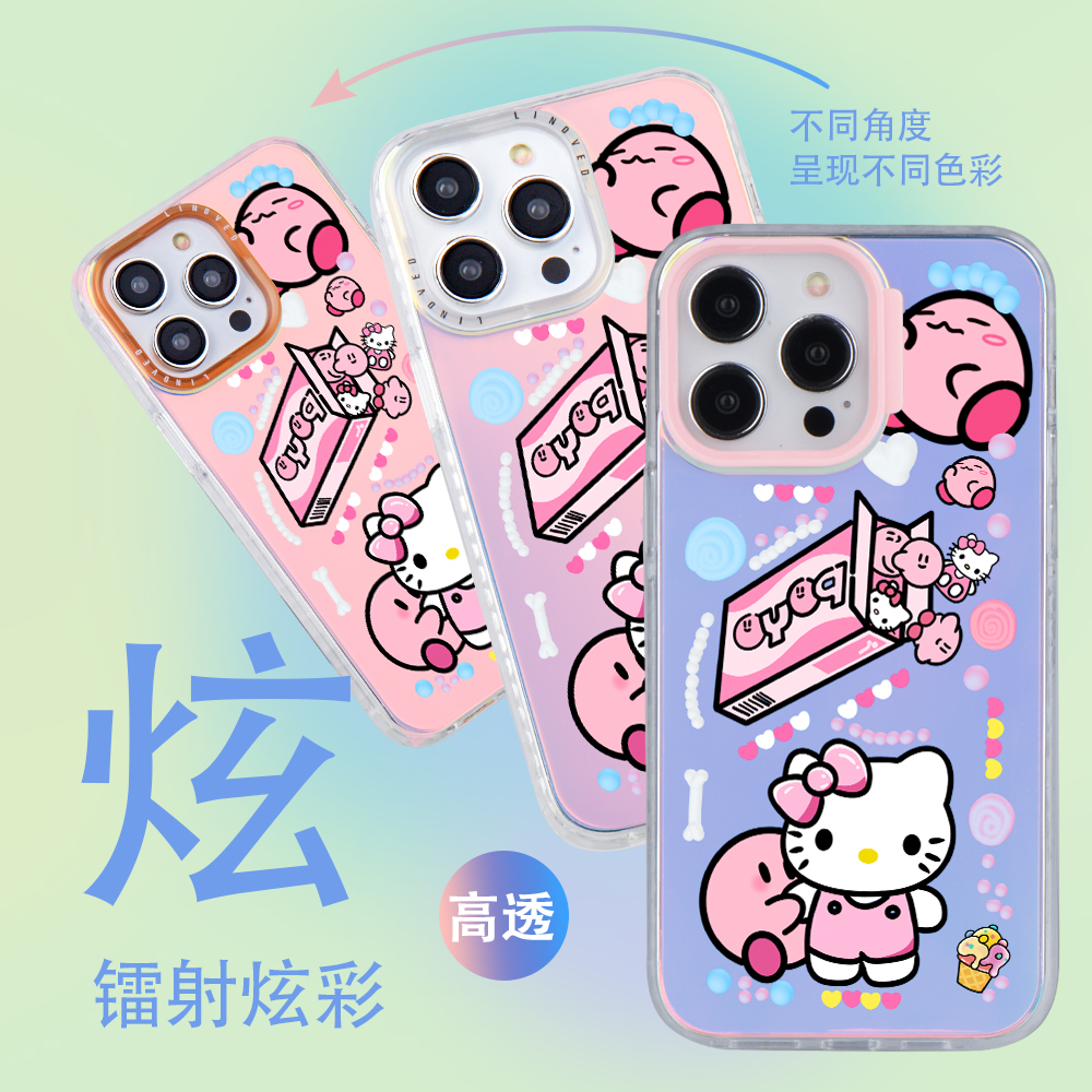 卡通透明镭射手机壳适用苹果华为vivo一加女硬壳散热磨砂防摔可爱