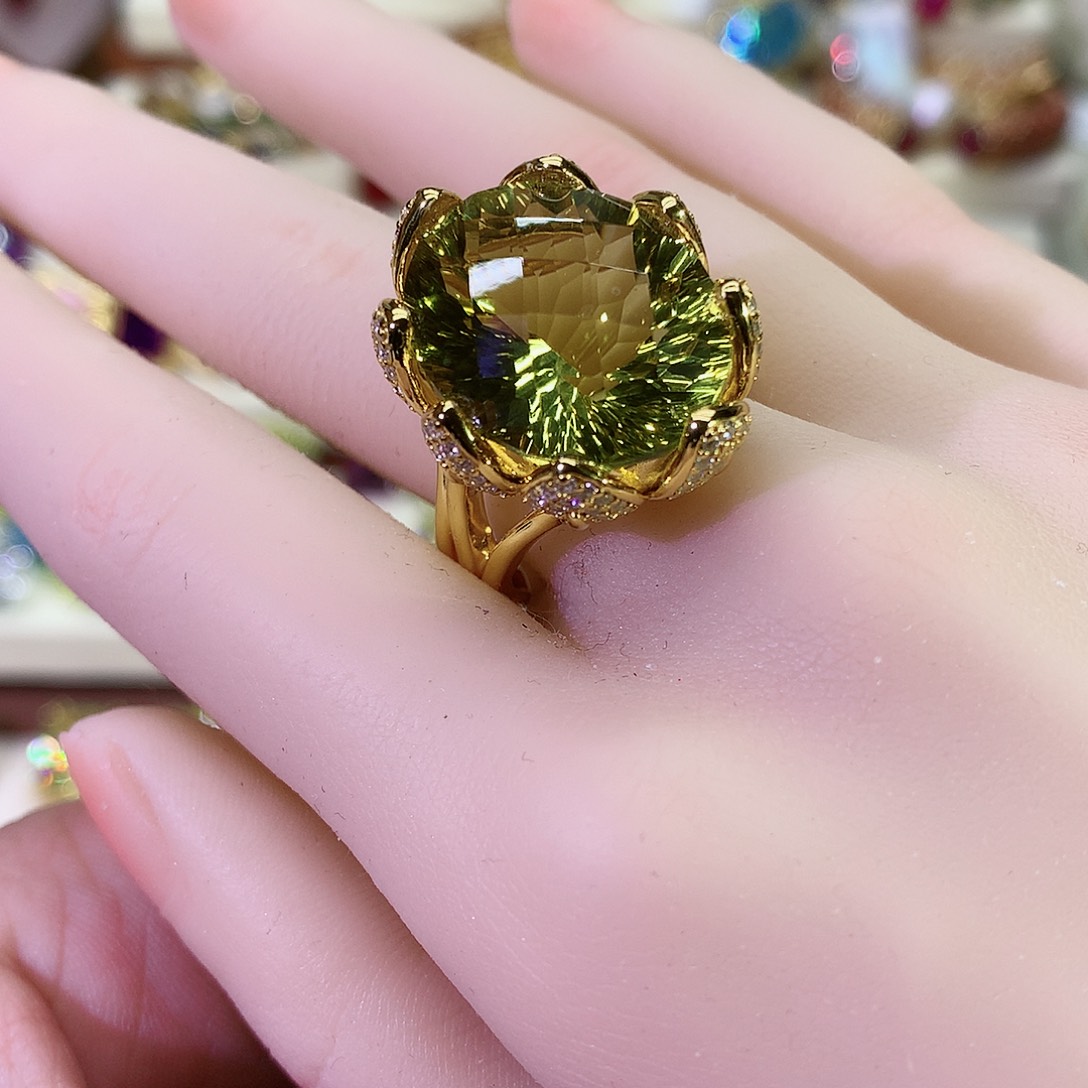 黄晶戒指银S925镀金镶嵌