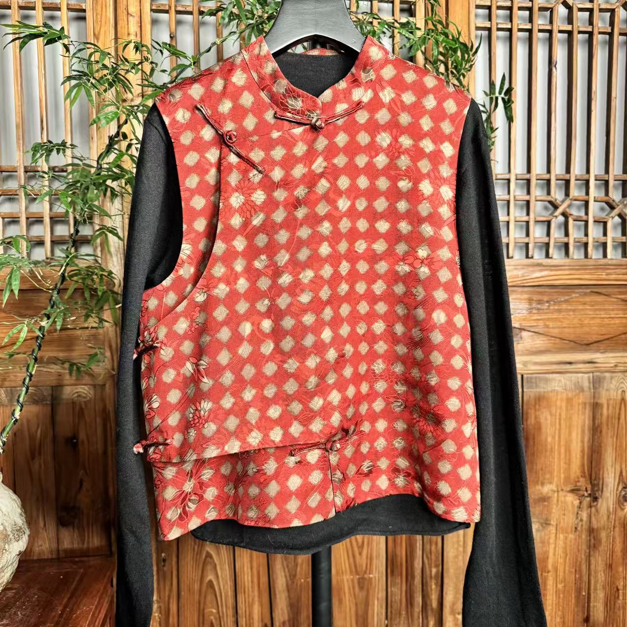 复古女神 设计师定制款桑蚕丝香云纱马甲上衣