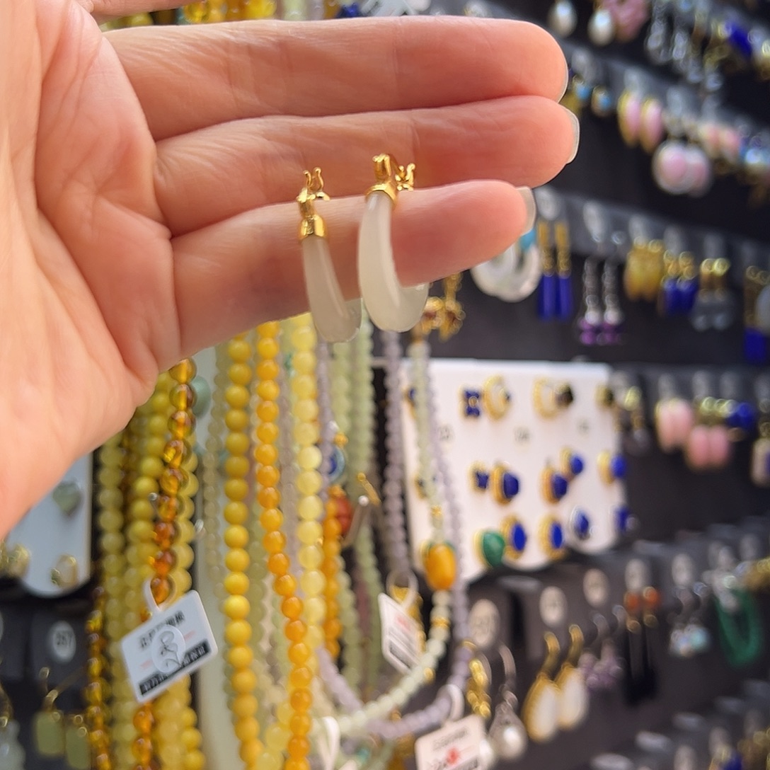 和田玉未镶嵌耳饰通体纯银天然和田玉耳扣