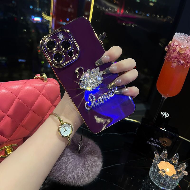 时尚紫毛球苹果16pm 15pro手机壳iPhone13pro软胶14适用12Promax