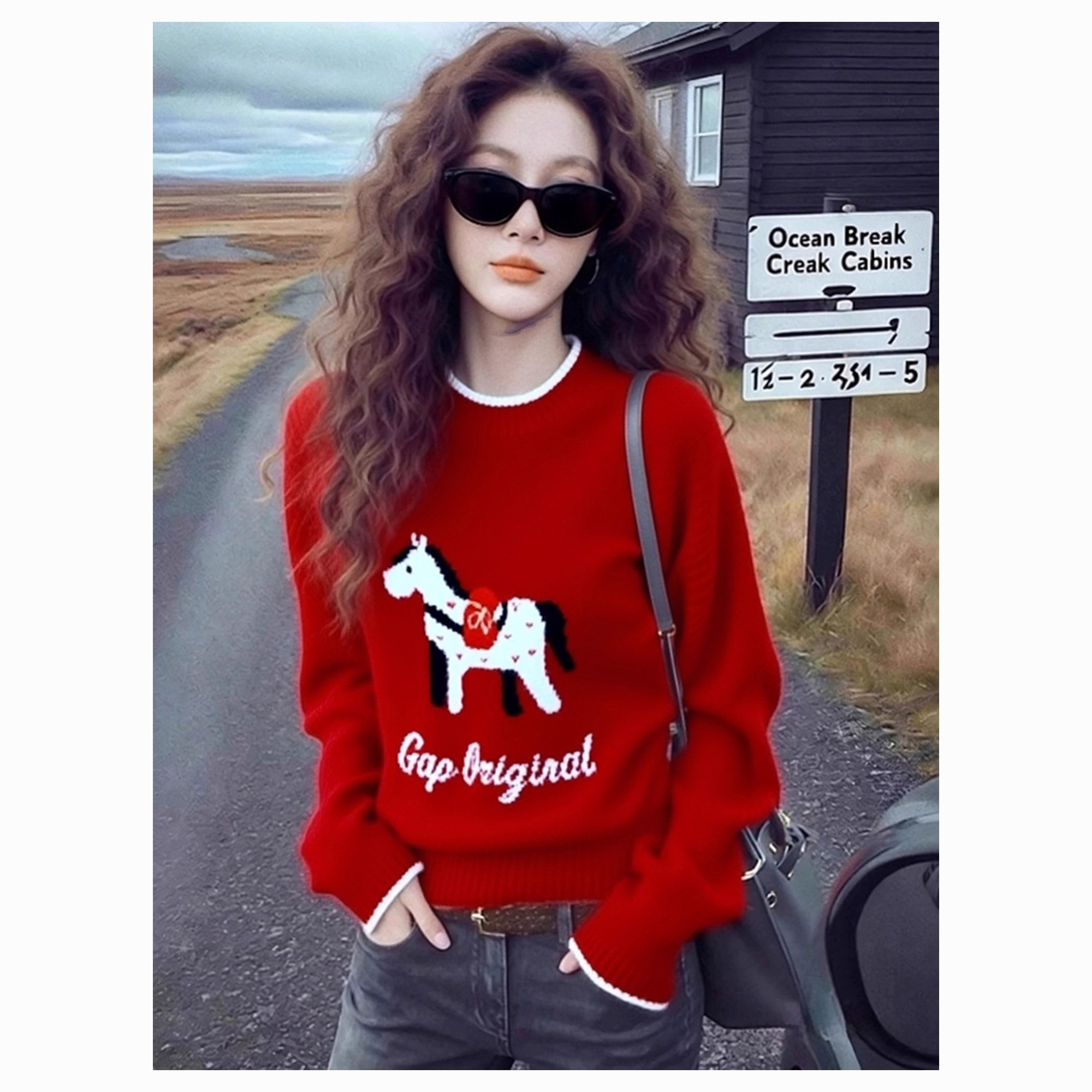 撞色圆领软糯毛衣女款2025新款秋冬季高级感时尚洋气内搭针织上衣