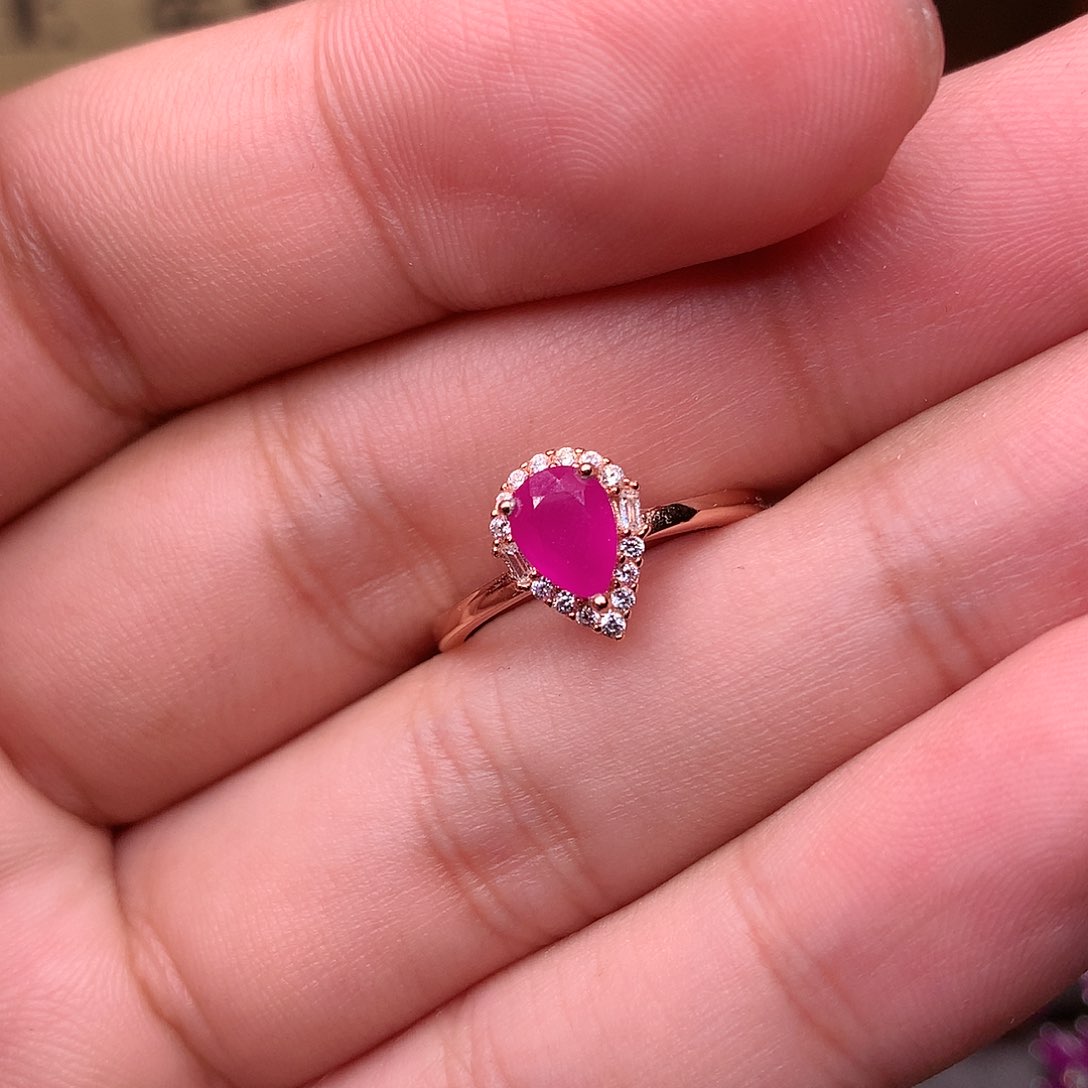 红宝石戒指银S925镶嵌