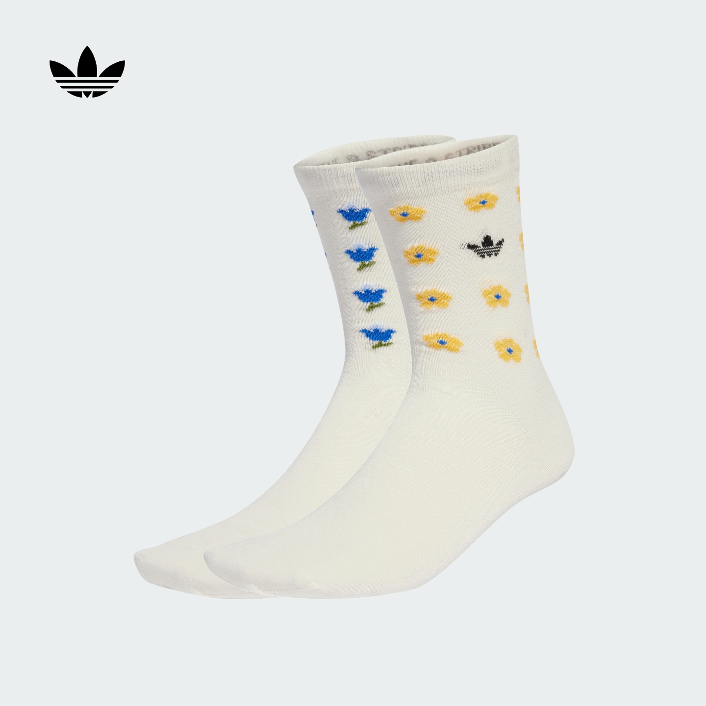 阿迪达斯官方三叶草 两双装印花中筒袜子女款 adidas JV7833