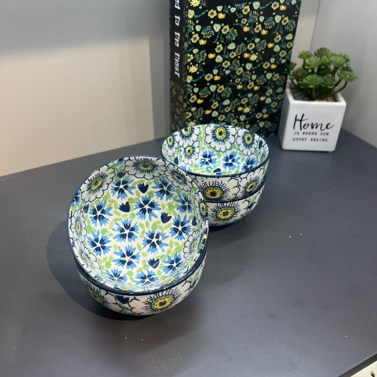 【初下厨】蓝色海洋系列4.5英寸米饭碗餐具高温釉下彩陶瓷碗小碗