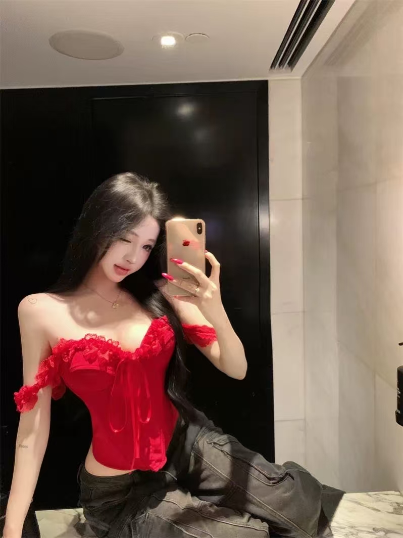 【Romantic】巴洛克会议 蕾丝花边一字肩挂脖鱼骨胸衣上衣