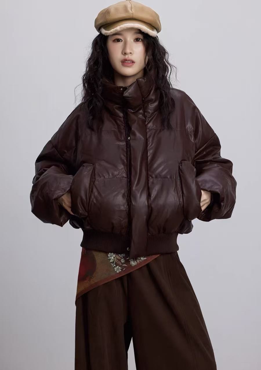 2025女小个子冬季新款皮质廓形短款超好看的羽绒服显瘦百搭