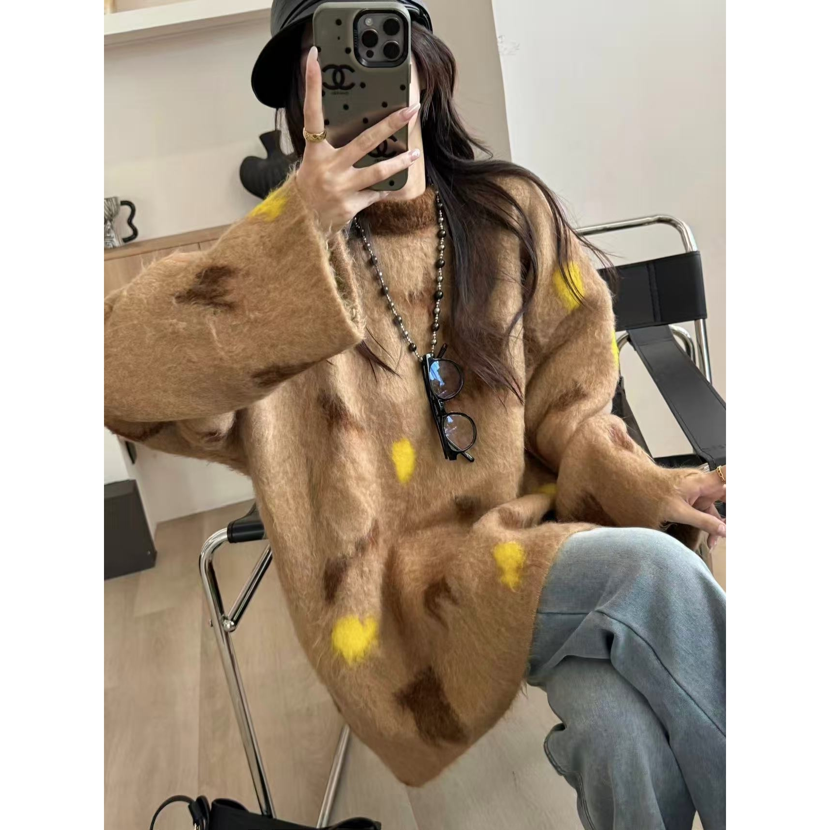 SP【柏林赫塔】 慵懒圆领针织毛绒长毛毛衣女软糯宽松休闲上衣毛衣