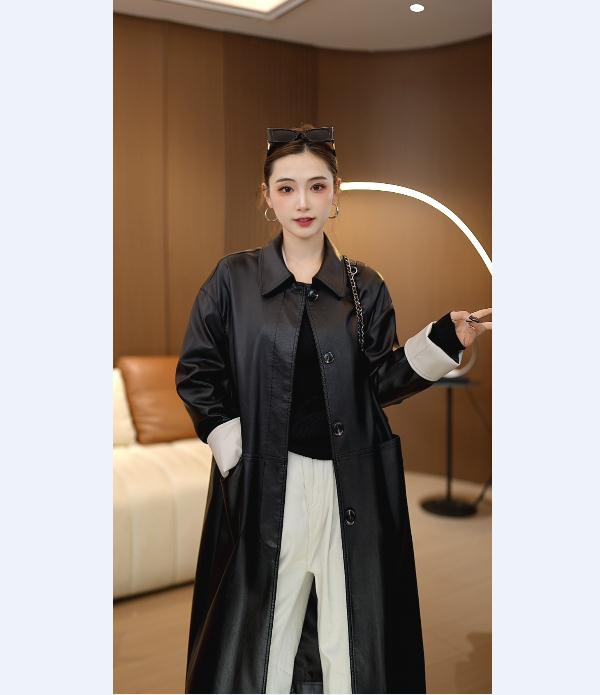 海宁真皮皮衣 中长款皮衣港风皮风衣时尚显瘦大码休闲KFLD-518#