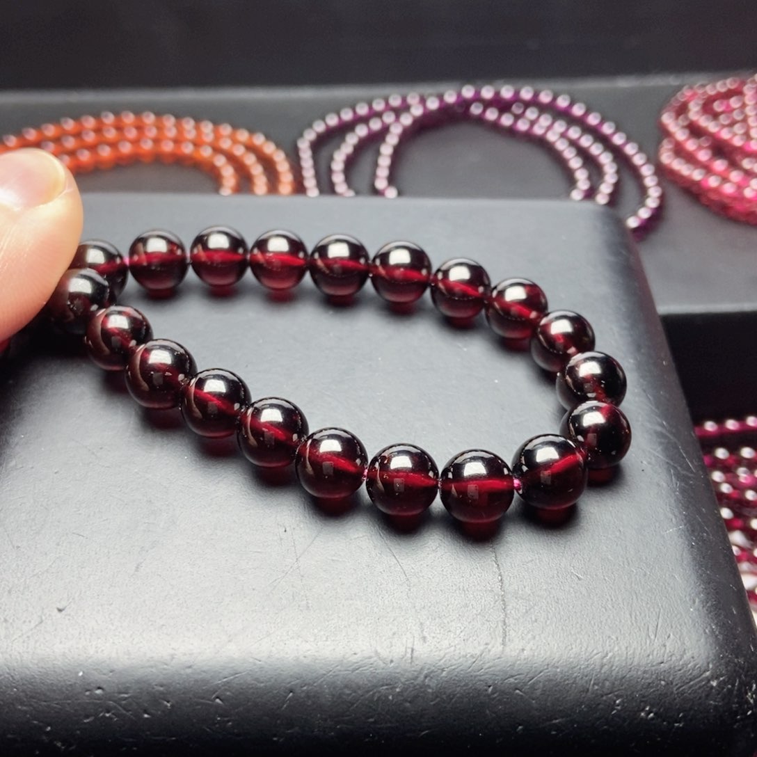 未镶嵌手链石榴石8酒红色