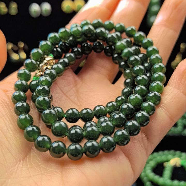 和田玉（碧玉）未镶嵌戒指6mm妈妈链108珠