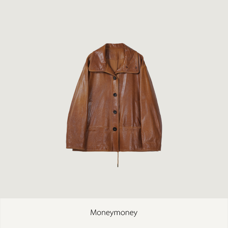 【设计师款】Moneymoney百变造型可抽绳收腰皮衣18Q-88203
