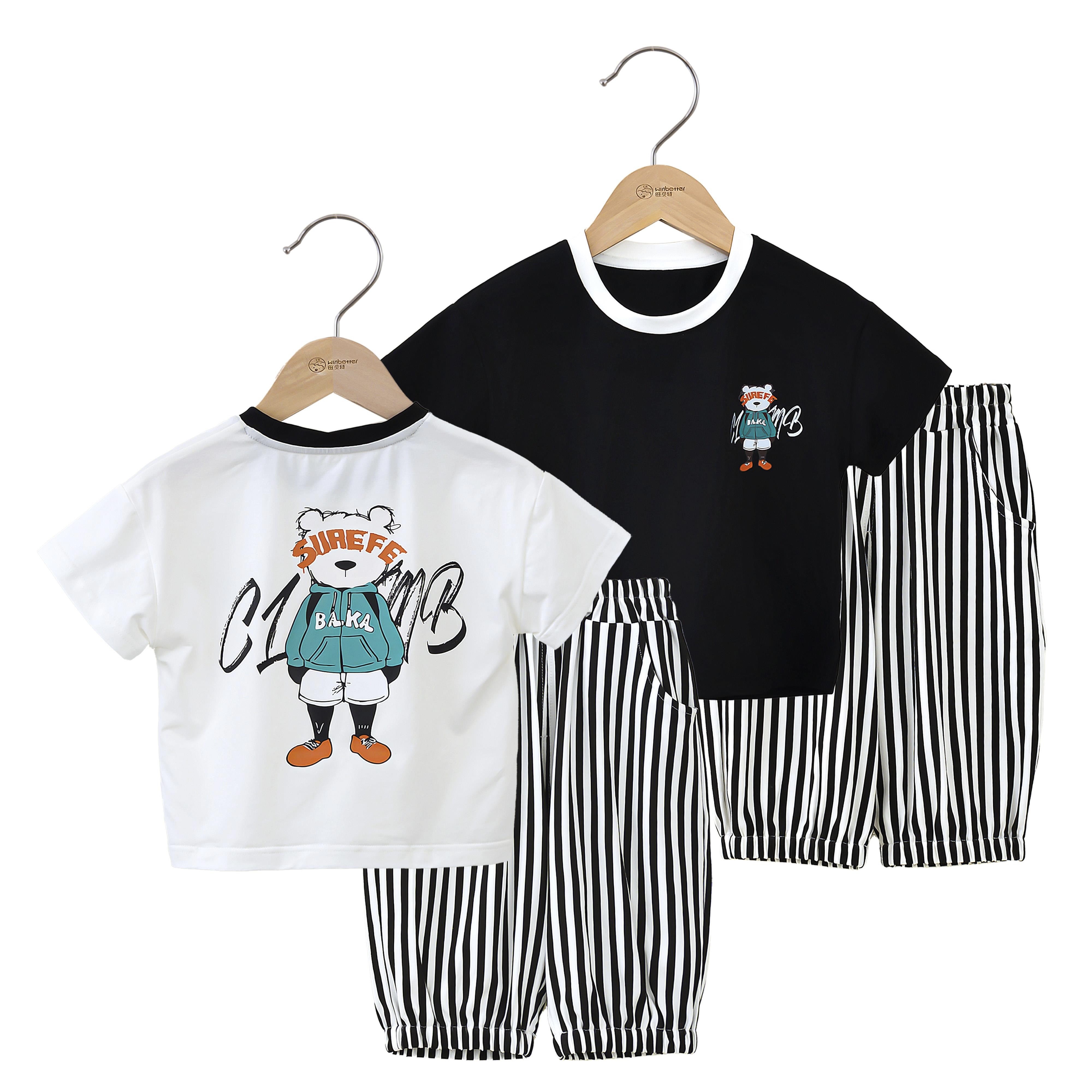 旺037206儿童夏季小童纯棉薄款男童短袖套装