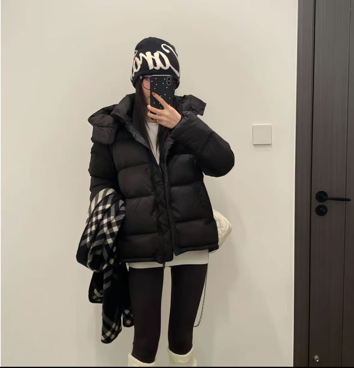 Lu家五格系列95%安心绒服羽绒服女短款加厚宽松三可拆卸帽保暖