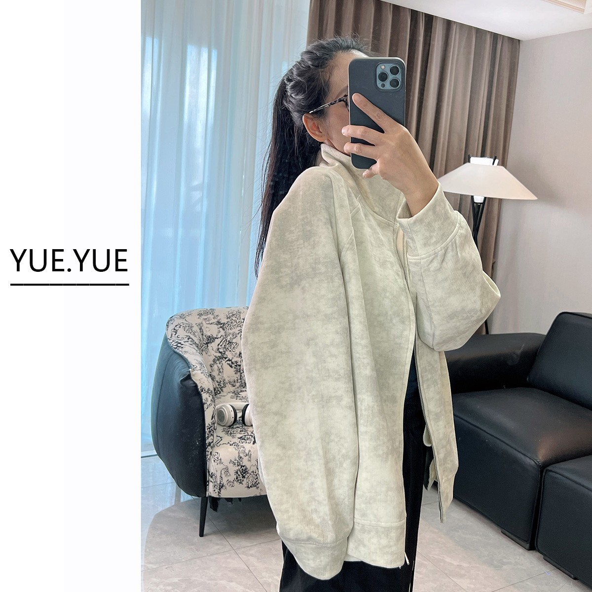 灰色开衫卫衣男春秋季美式复古cleanfit立领高级感痞帅外套运动服