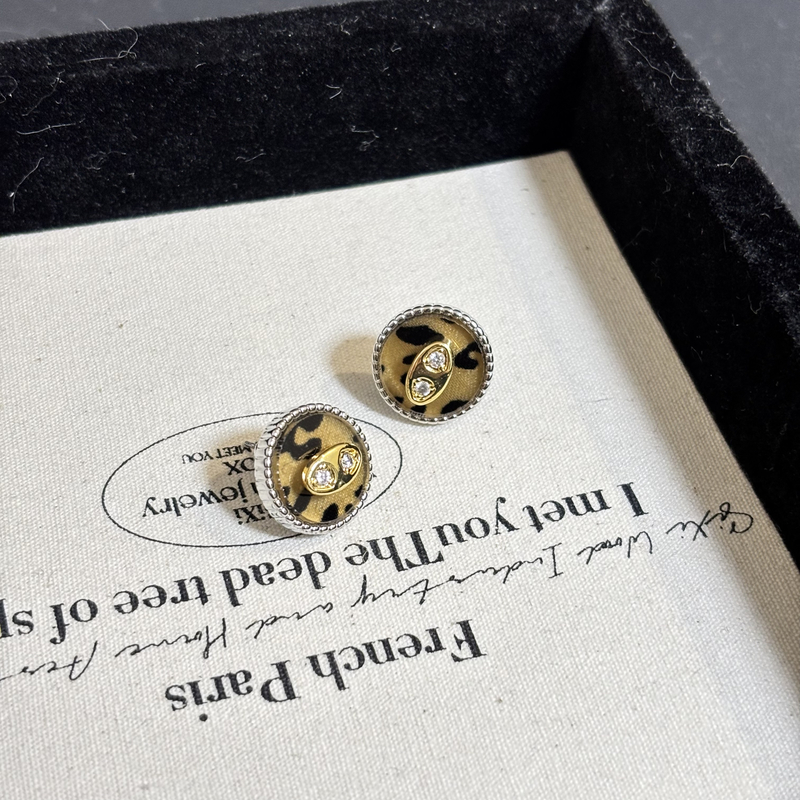 铜合金合成锆石耳饰 圆形豹纹猪鼻子耳环EH3840