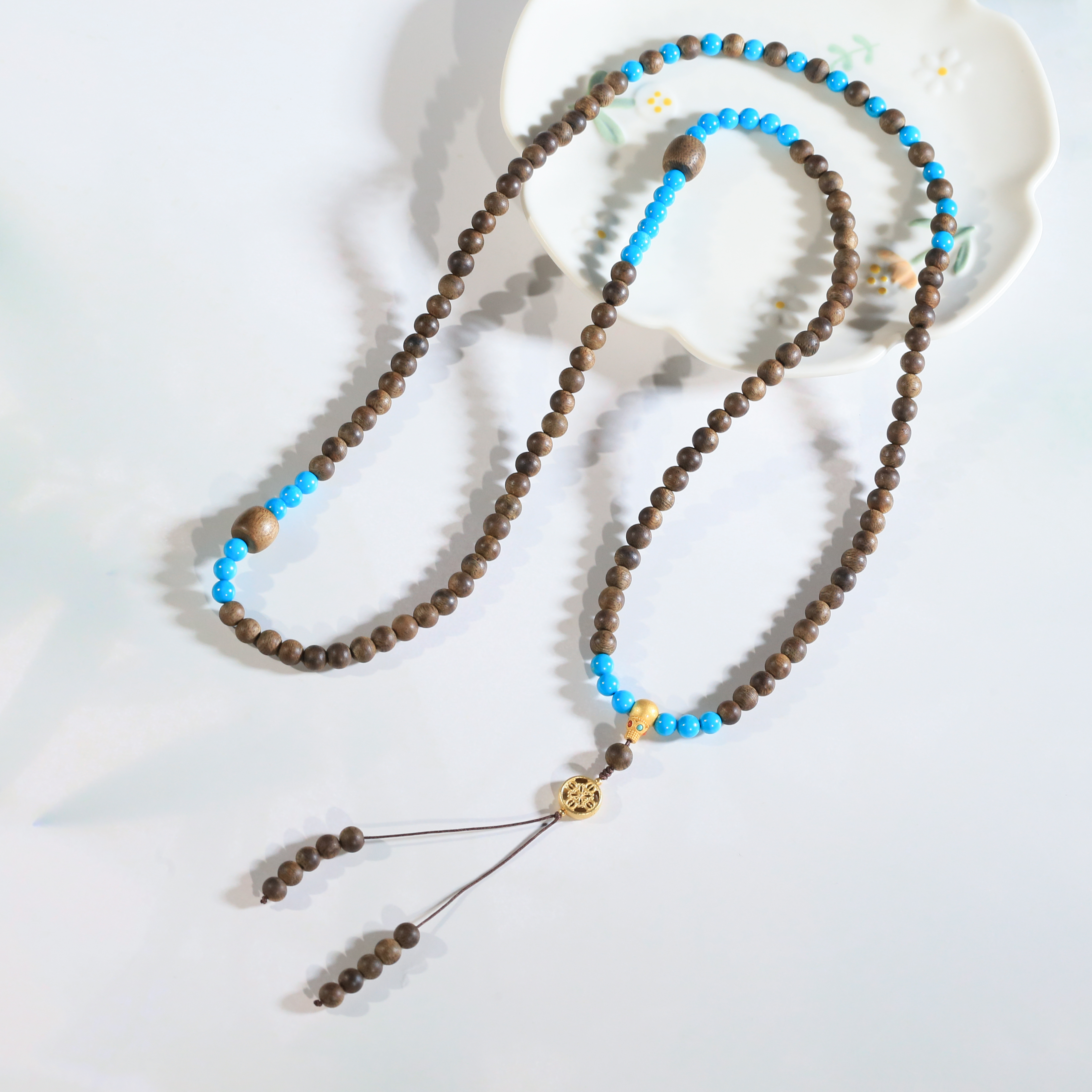 【闫闫专属】安曼博S925睡美人沉香回纹珠金曼项链 XZ0191BZ