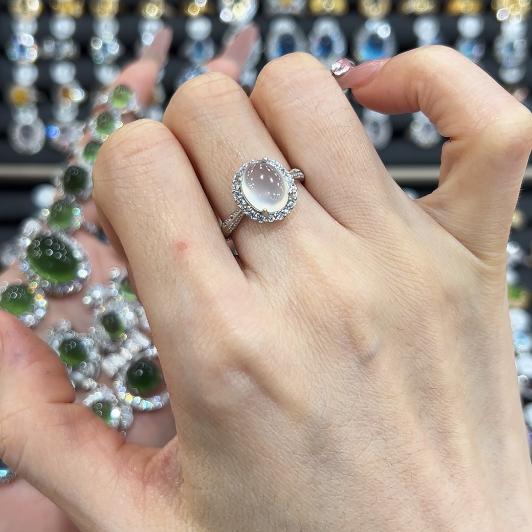 岫玉银S925镶嵌戒指简单款