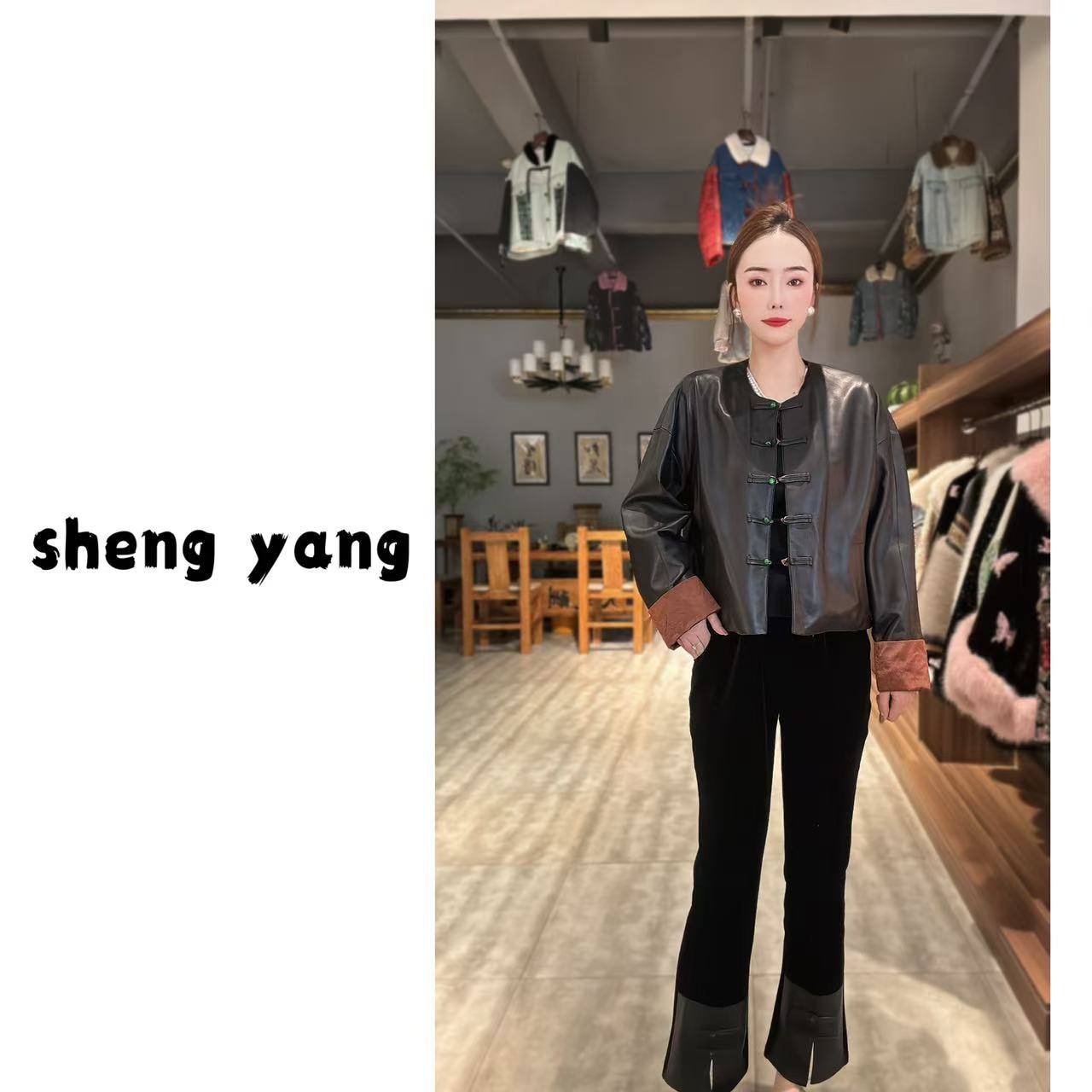 【晟洋严选】女装时尚气质设计师皮衣外穿sy24158