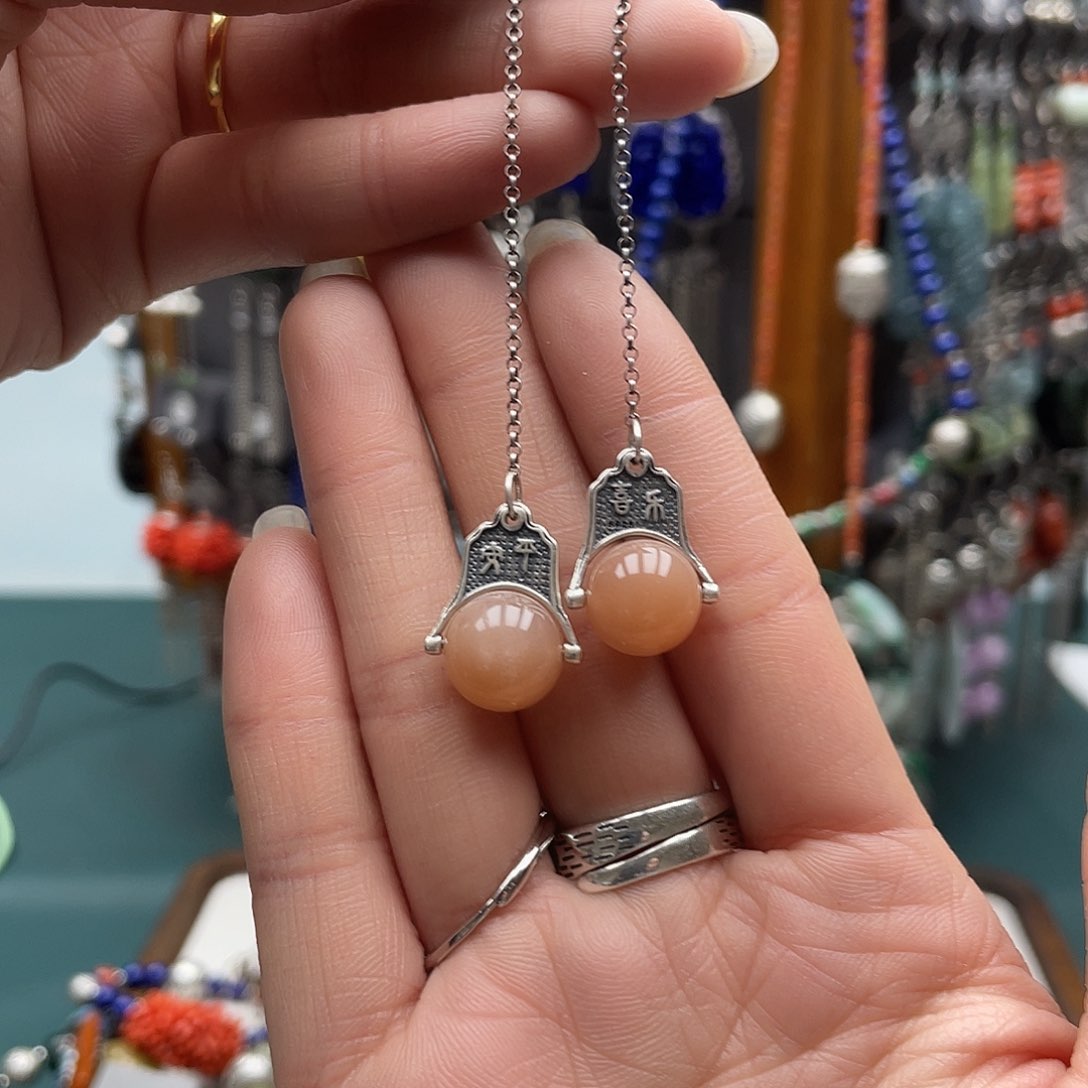 查罗石耳钉银S925镶嵌饰品