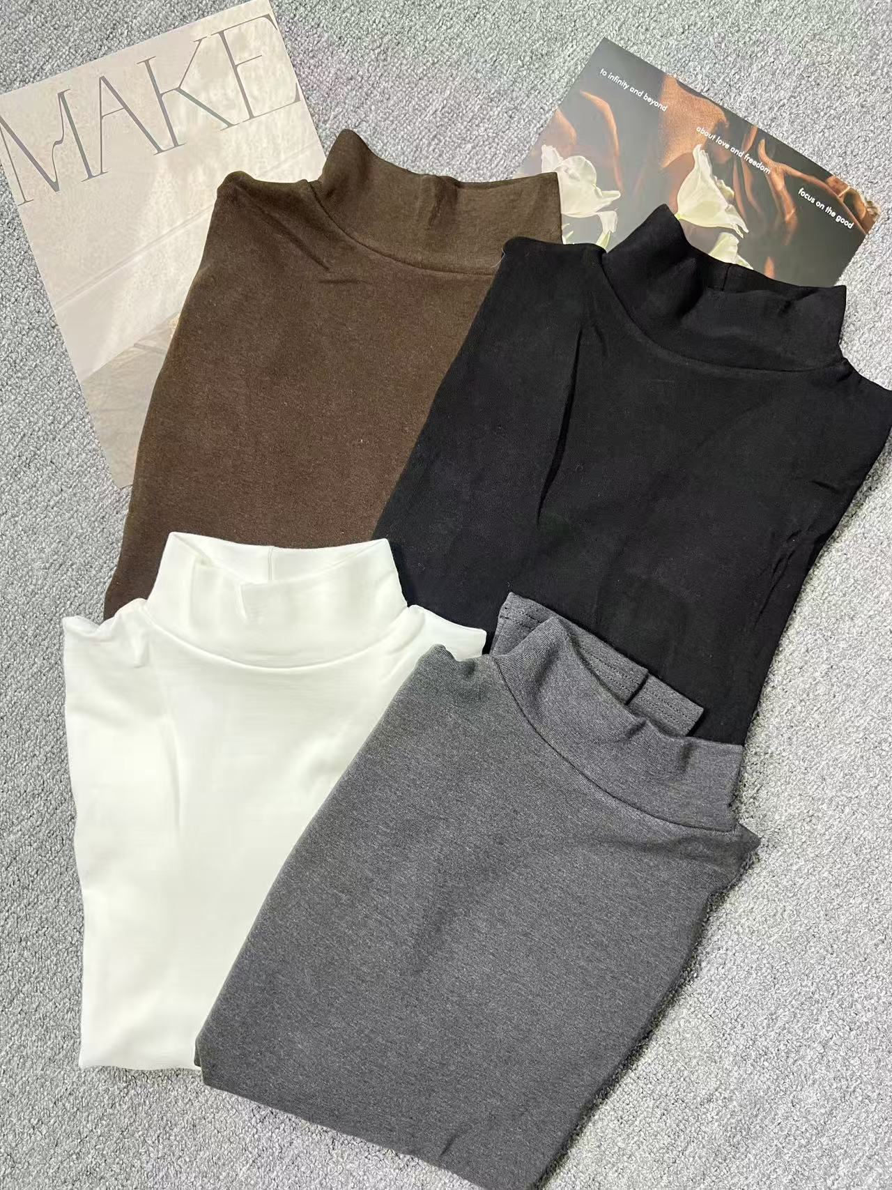 长袖不褪色修身型保暖半高领T恤针织中领双面